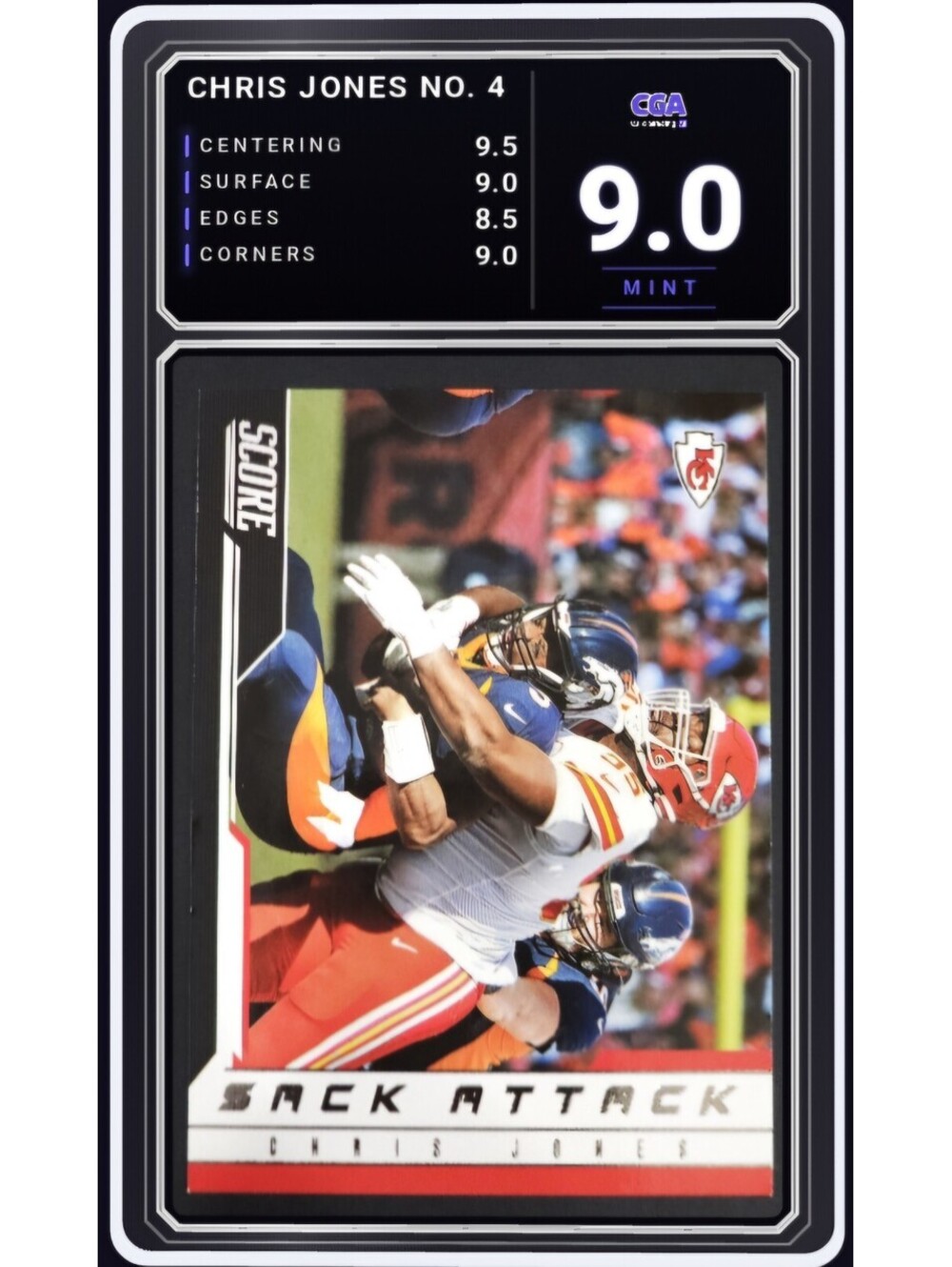 2023 Panini Score Sack Attack #4 Chris Jones KC Chiefs - CGA 9.0 Digital Grade
